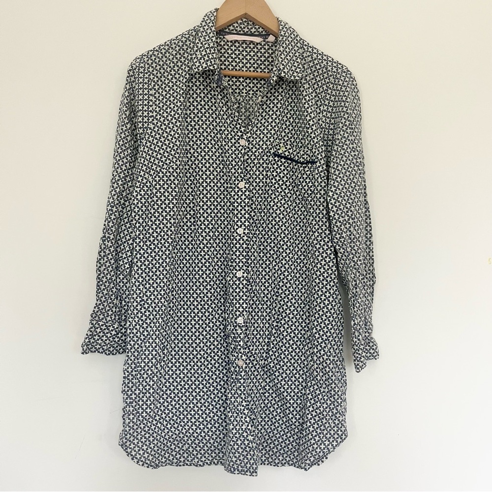 Victoria’s Secret Blue Geometric Pattern Cotton Shirt Dress Nightie Nightgown L